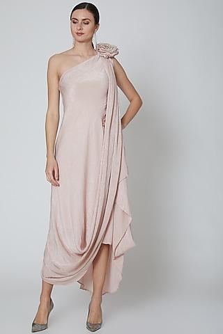 dusty pink embellished draped dress