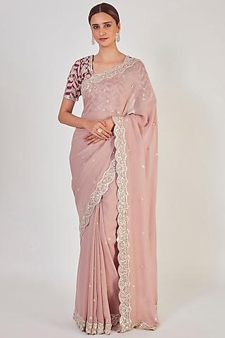 dusty pink embellished saree set