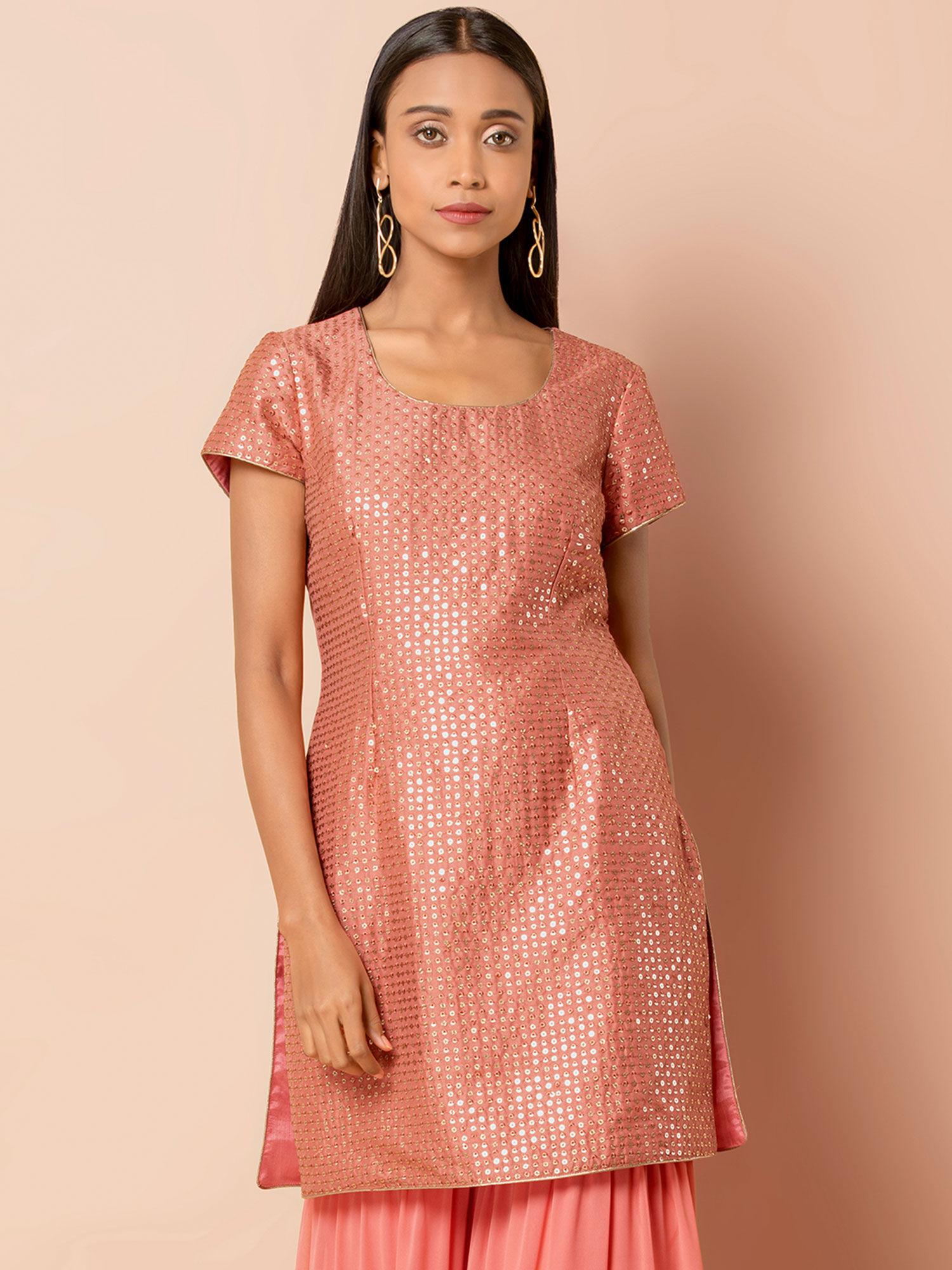 dusty pink embellished short kurti