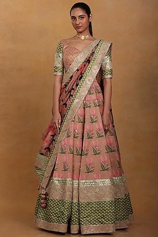 dusty pink embroidered & printed lehenga set