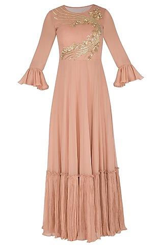 dusty pink embroidered crinkled anarkali set