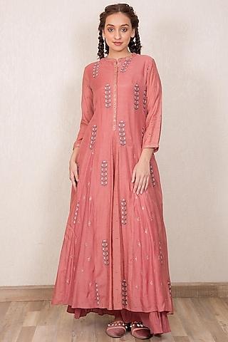 dusty pink embroidered kurta set