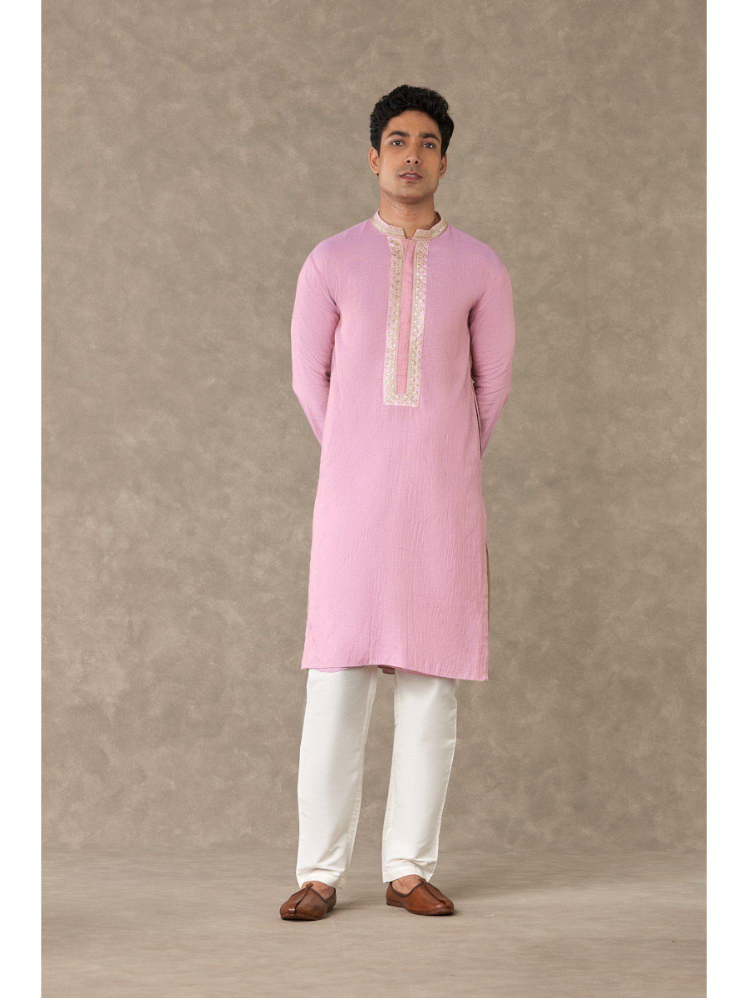 dusty pink embroidered kurta with pant (set of 2)