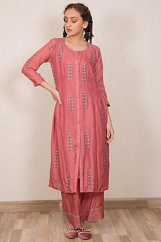 dusty pink embroidered straight kurta set