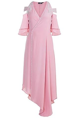 dusty pink embroidered wrap dress
