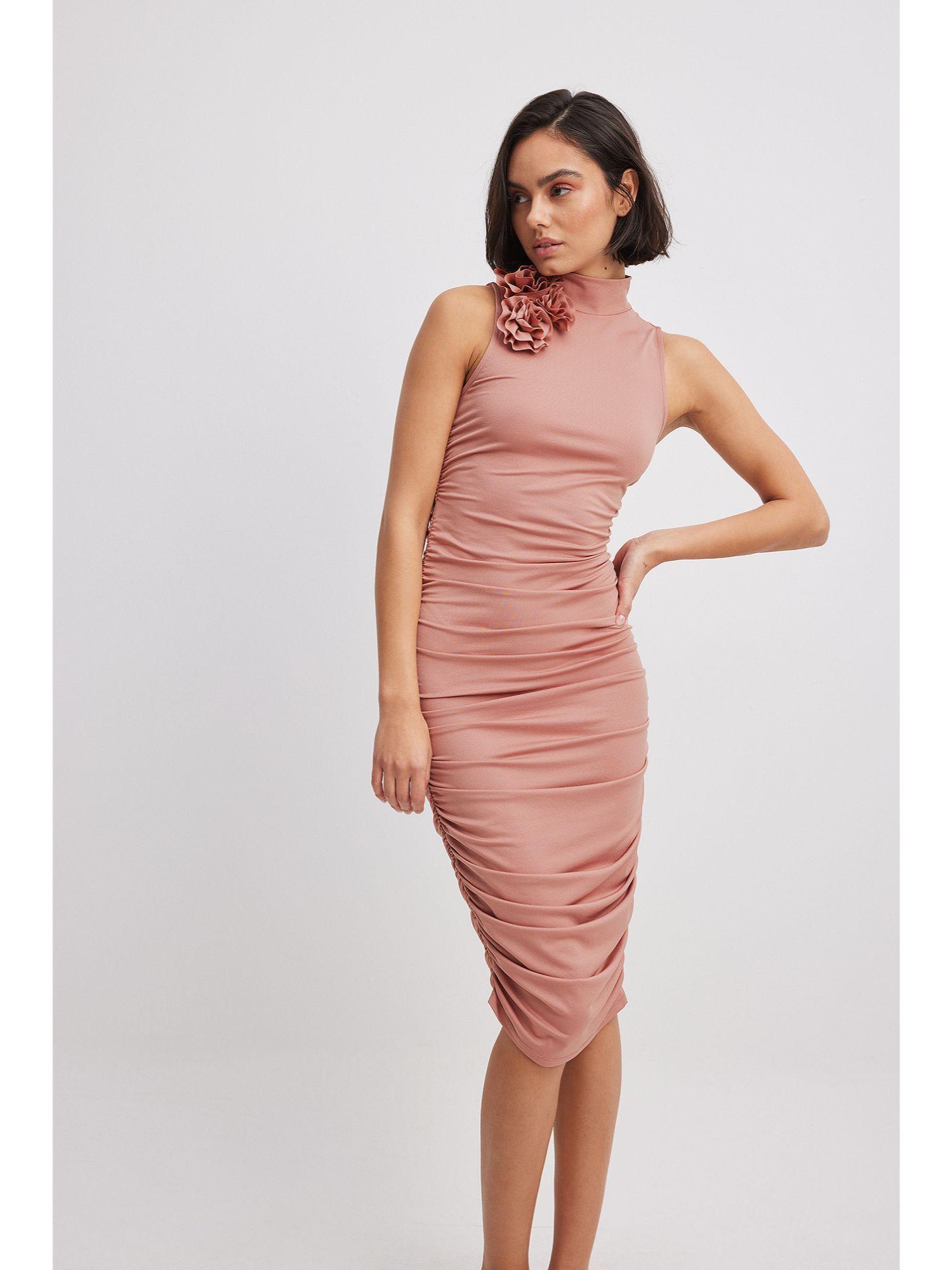 dusty pink flower midi dress