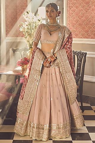 dusty pink georgette embroidered lehenga set