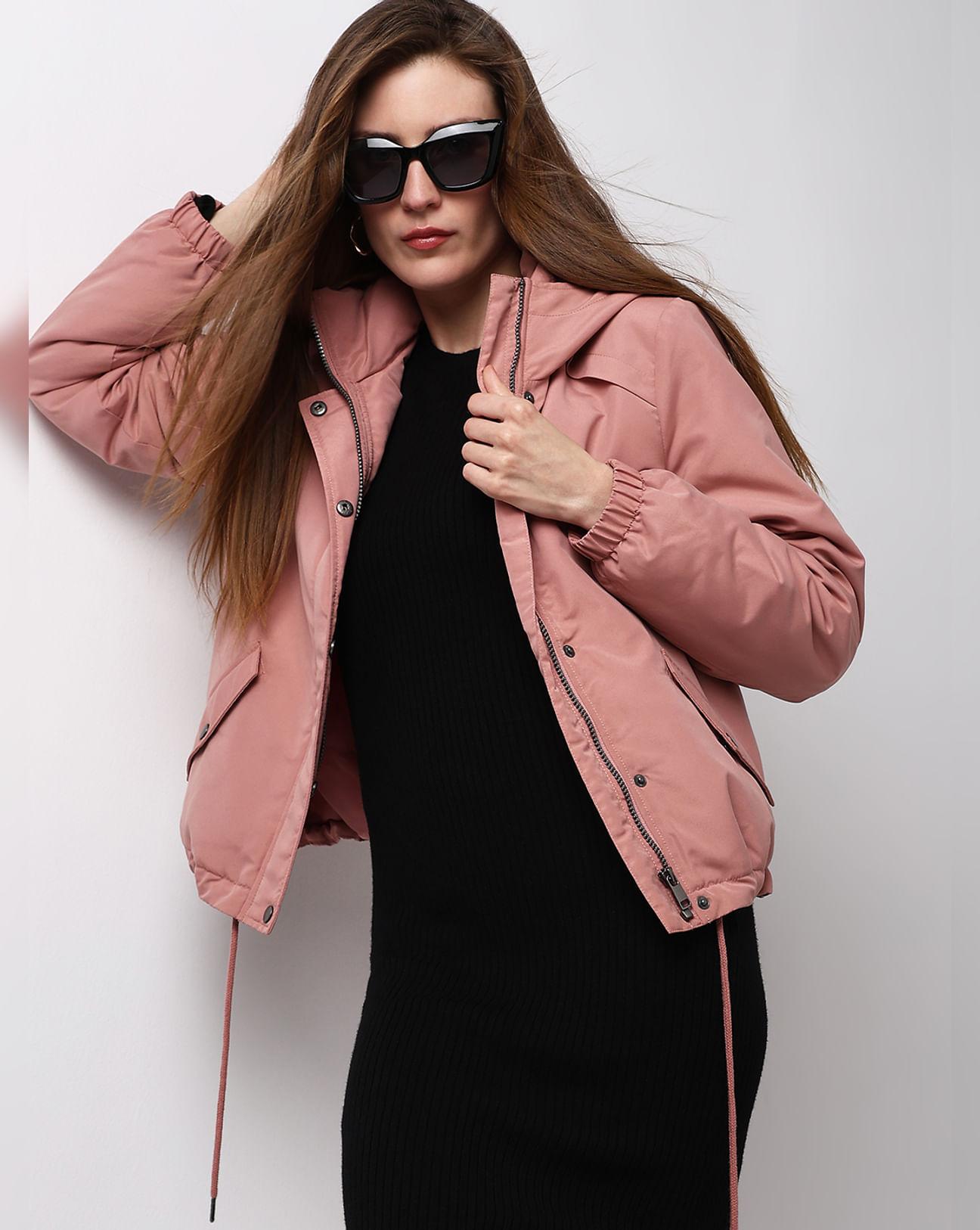 dusty pink padded short parka jacket