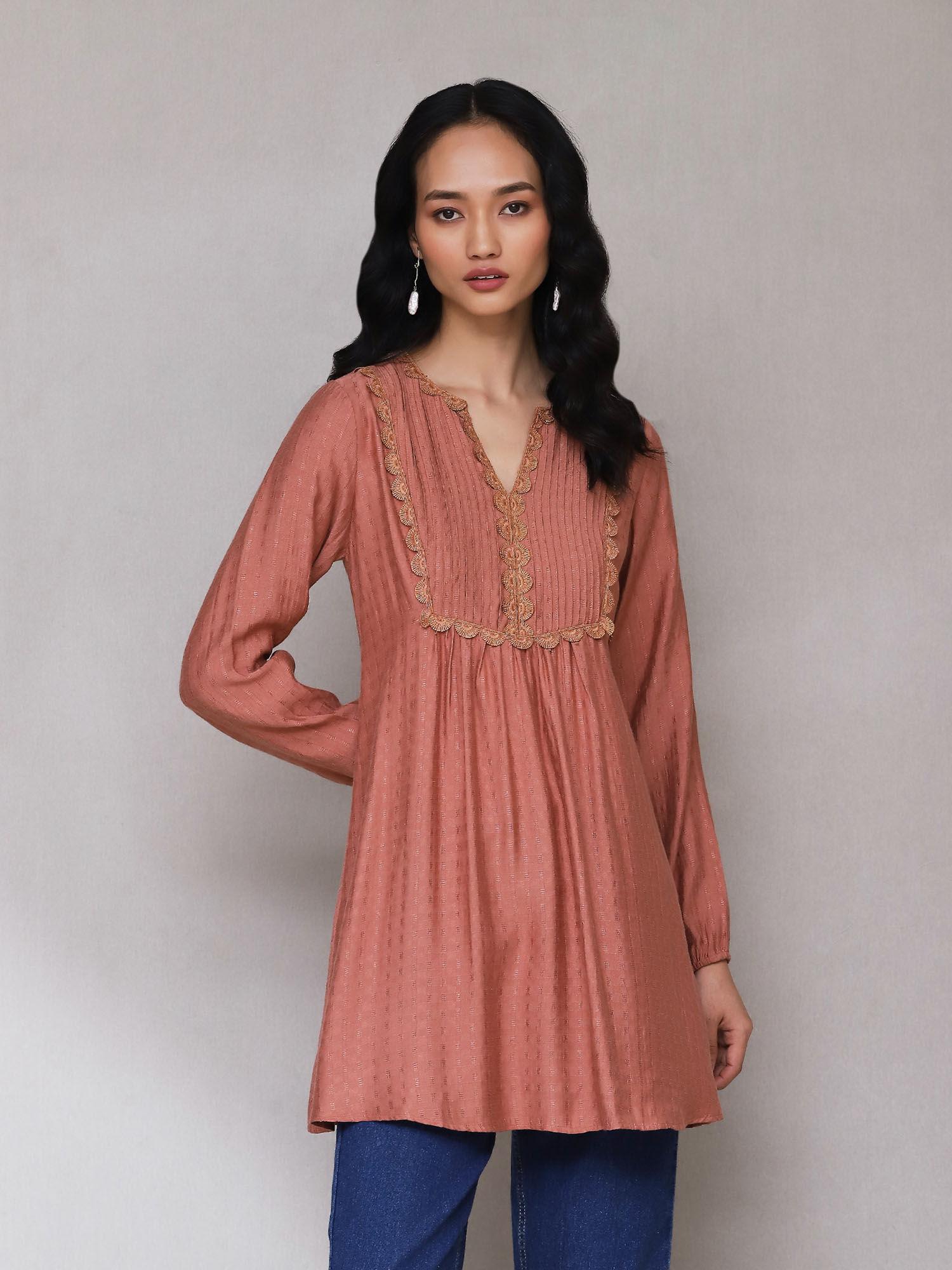 dusty pink woven tiered tunic