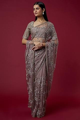 dusty purple embellished saree set