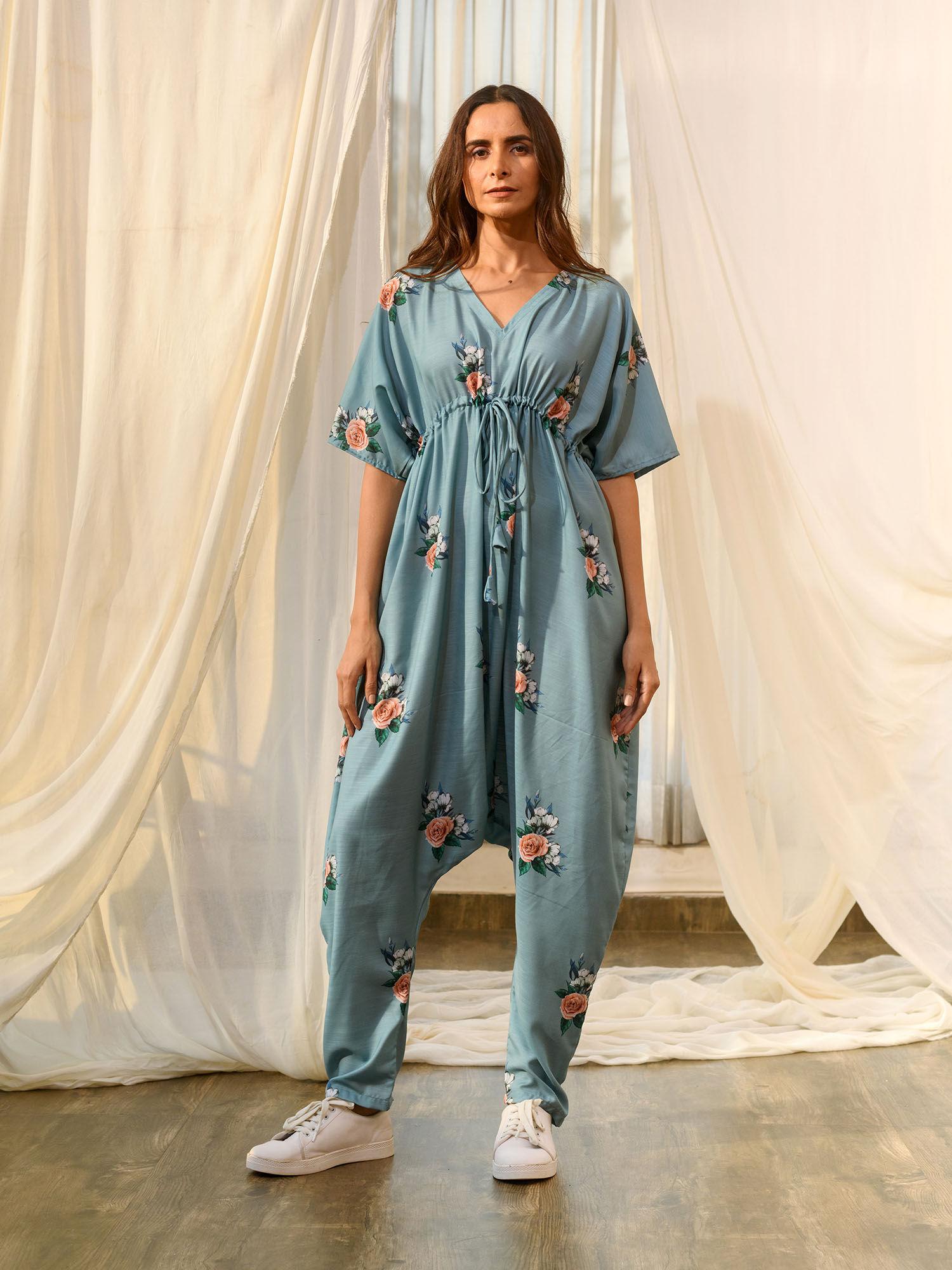 dusty teal kimono dhoti jumpsuit