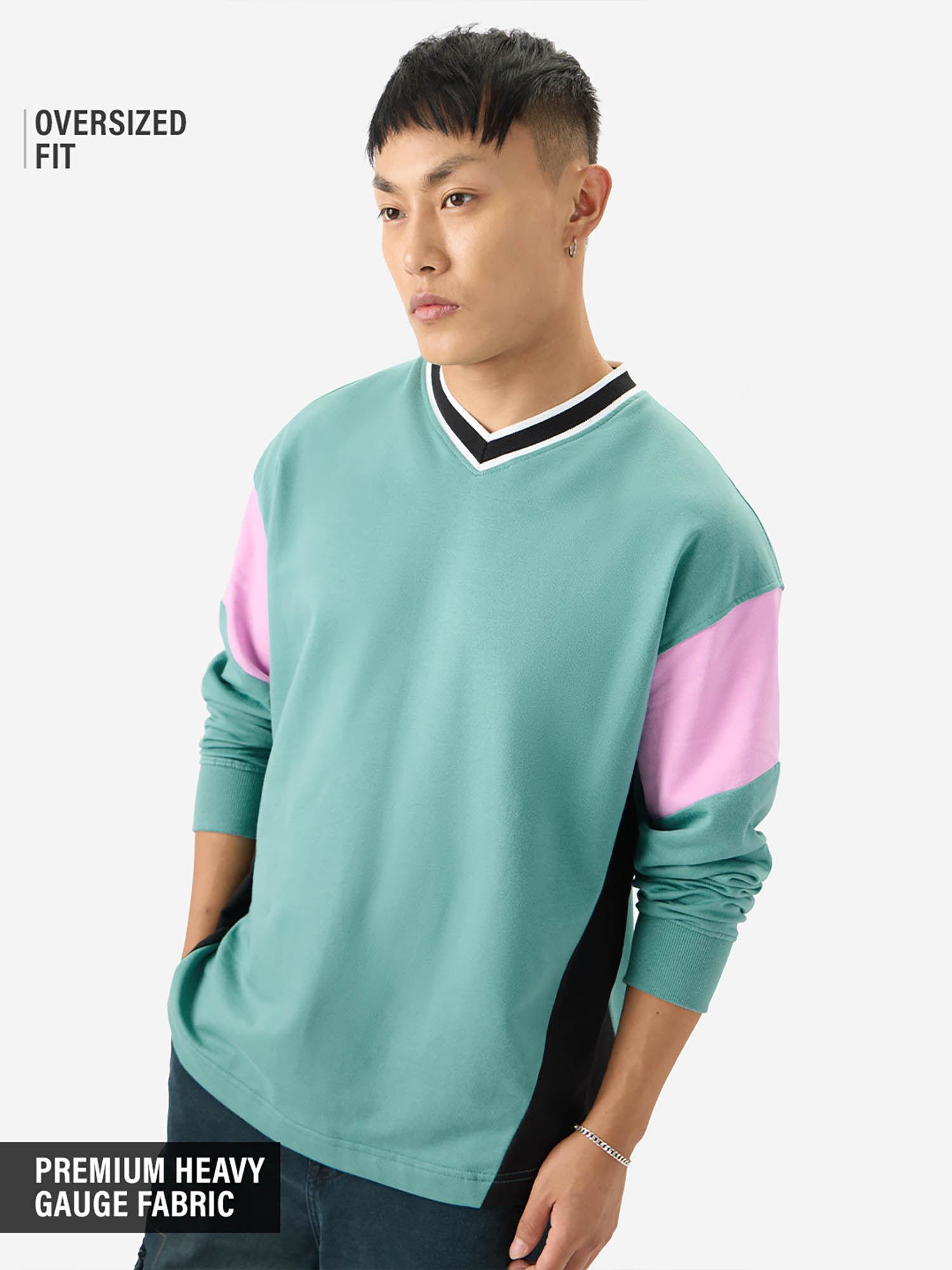 dusty teal men oversized full sleeve sweatshirt