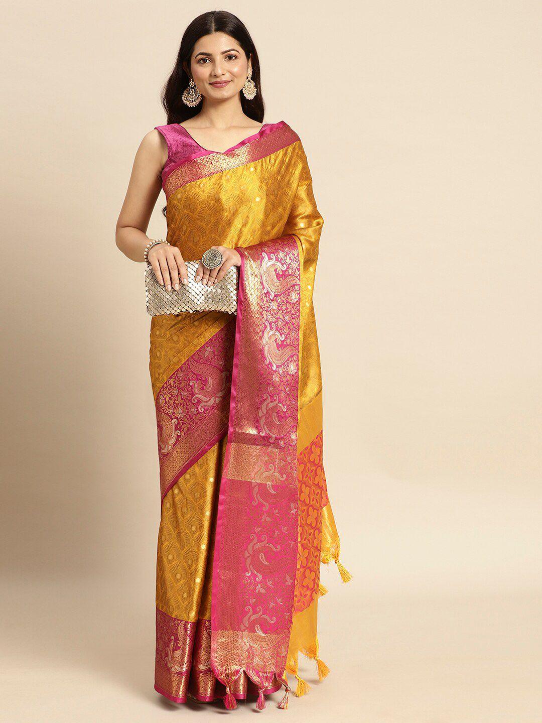 dwini ethnic motifs woven design zari silk cotton mysore silk saree
