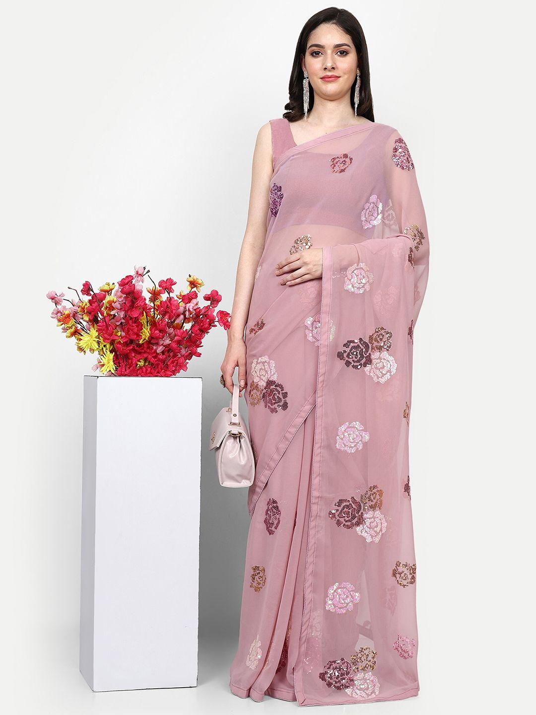 dwiza enterprise floral embellished sequinned pure georgette saree