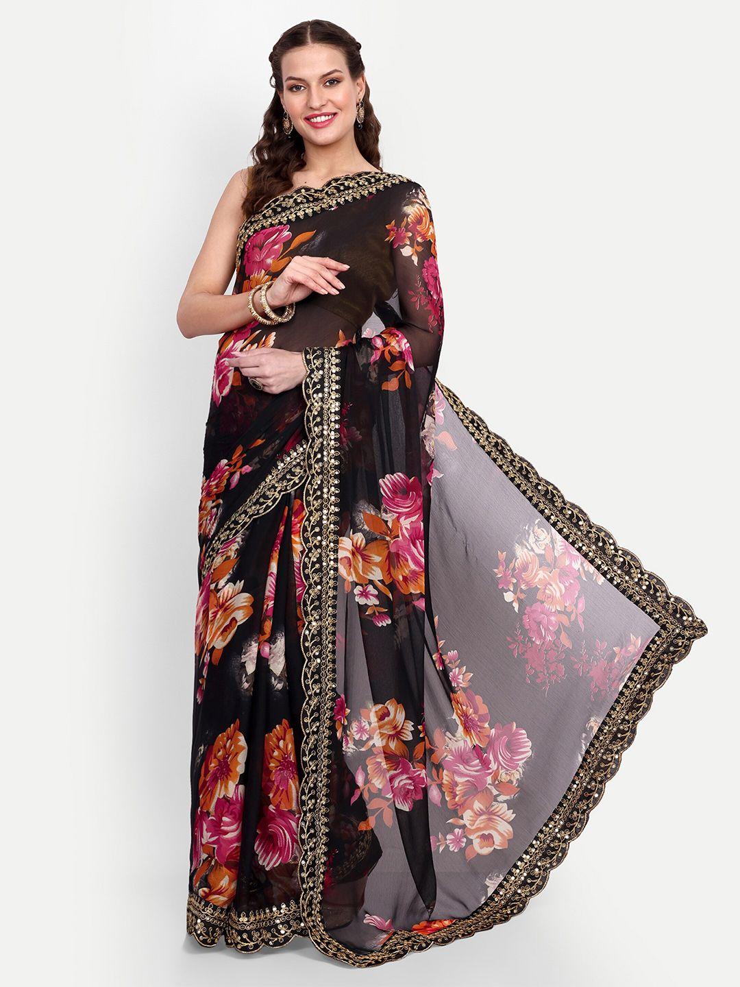 dwiza enterprise floral embroidered pure georgette saree