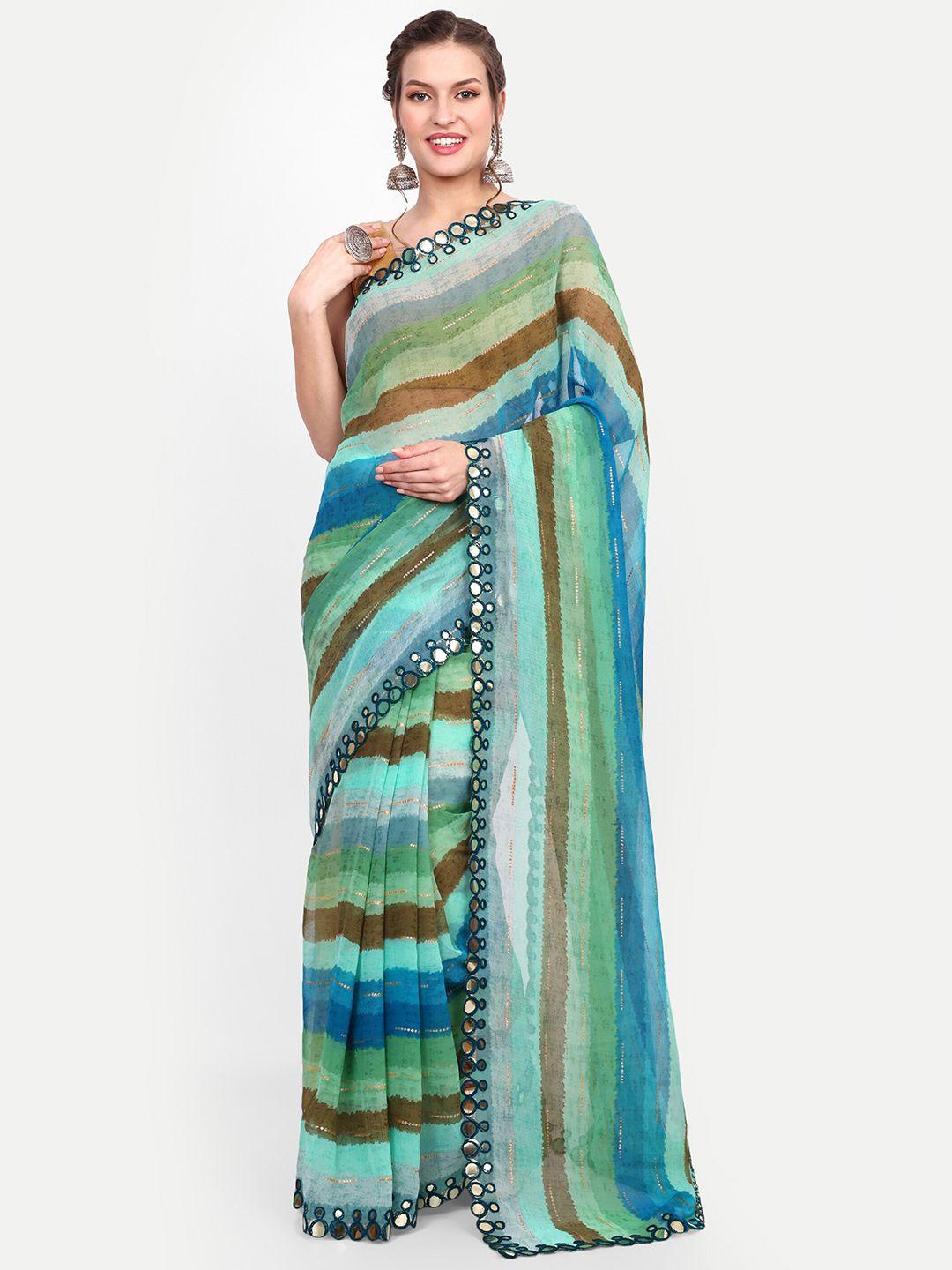 dwiza enterprise striped mirror work pure chiffon leheriya saree