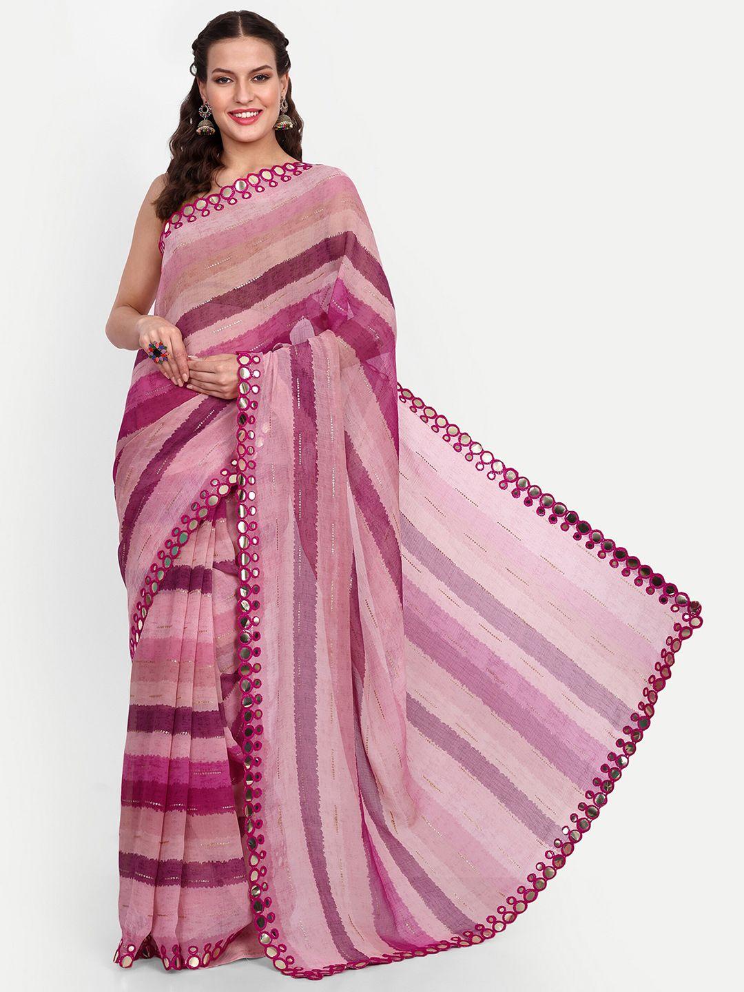 dwiza enterprise striped mirror work pure chiffon leheriya saree