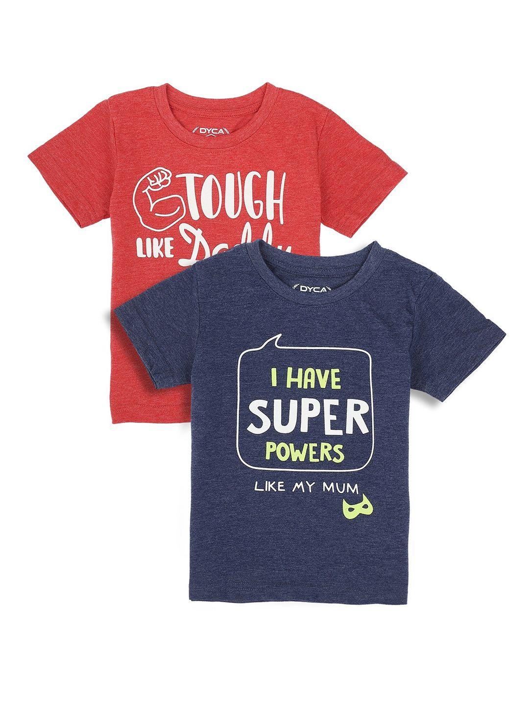dyca boys pack of 2 navy blue & red printed cotton t-shirt