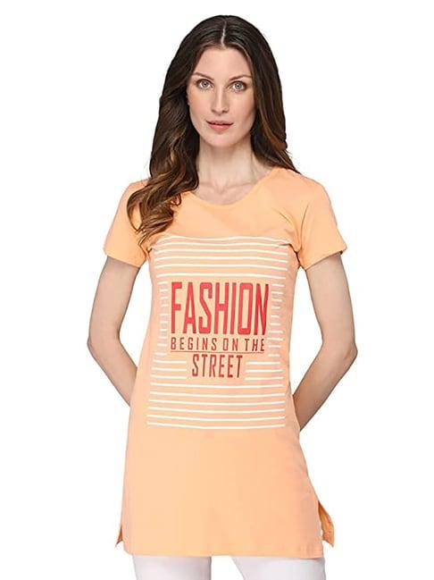 dyca light peach cotton printed t-shirt