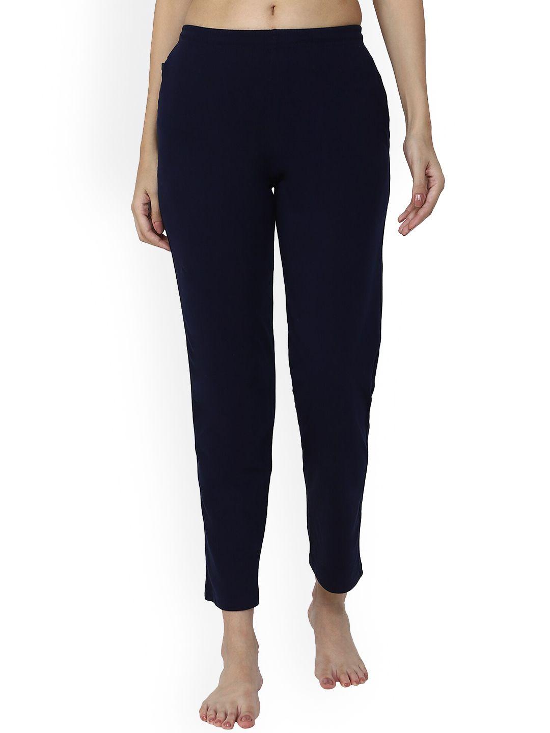 dyca women navy blue solid cotton lounge track pant