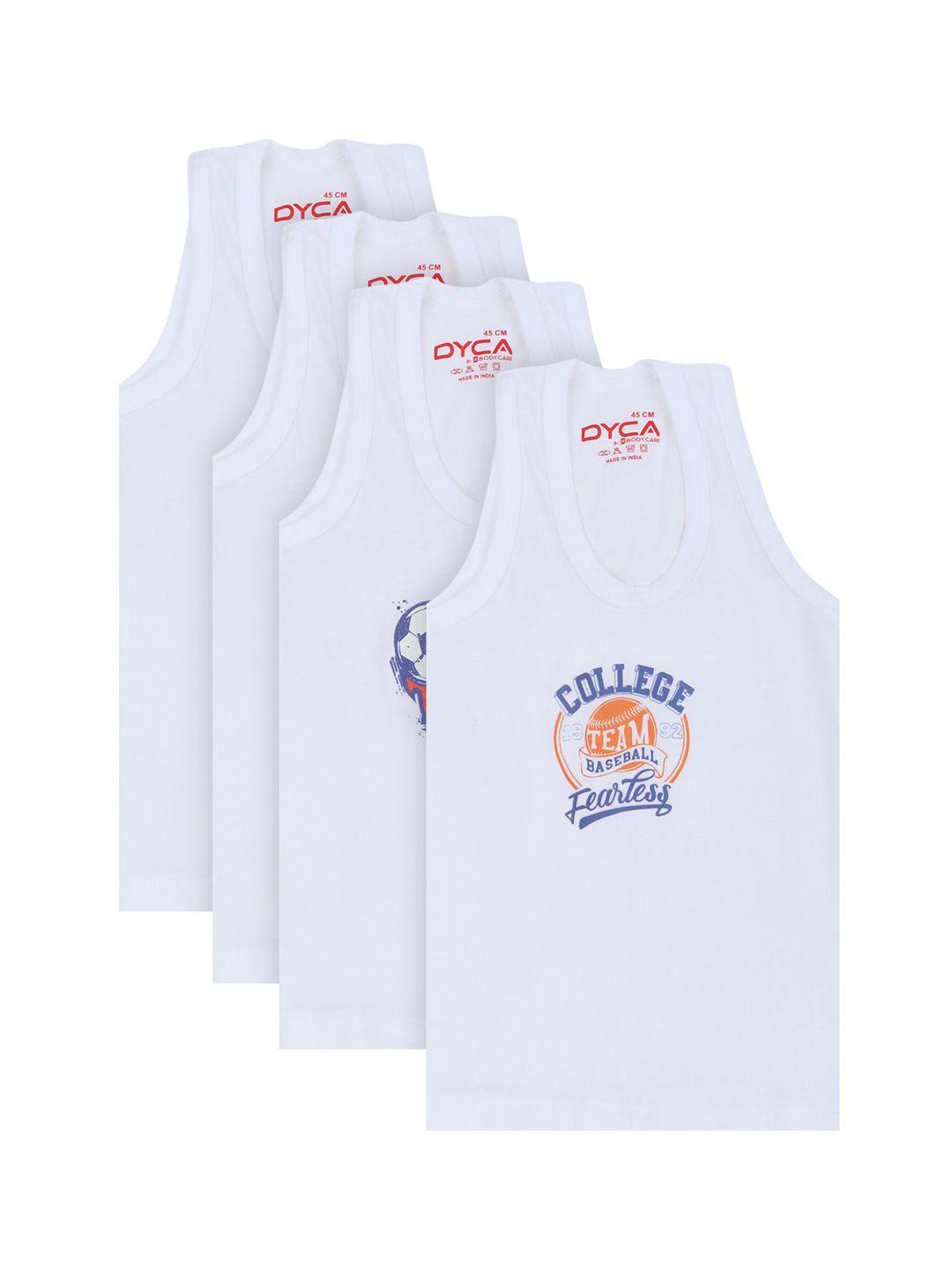 dyca kids-boys pack of 4 white printed innerwear vests