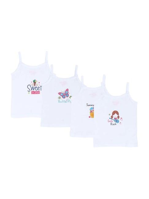 dyca kids white cotton printed vest (pack of 4)