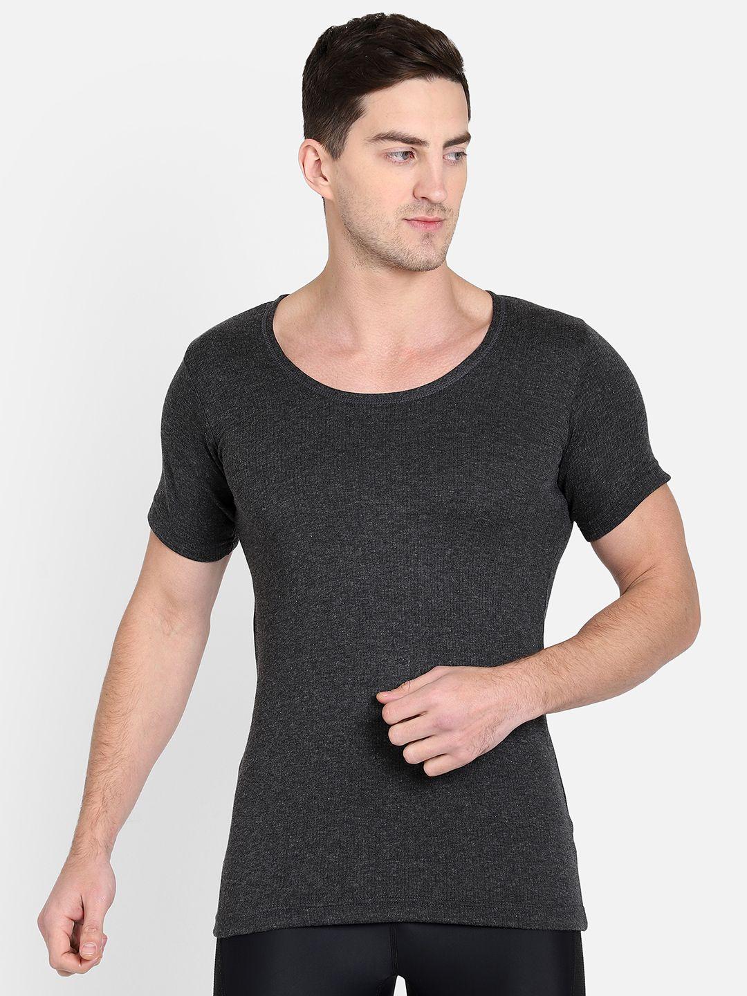 dyca men charcoal grey solid thermal t-shirt