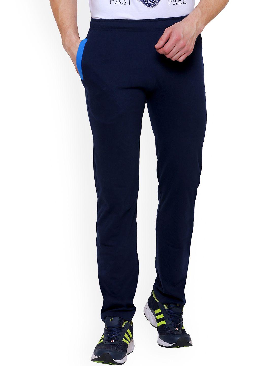 dyca men navy blue solid regular fit cotton track pant