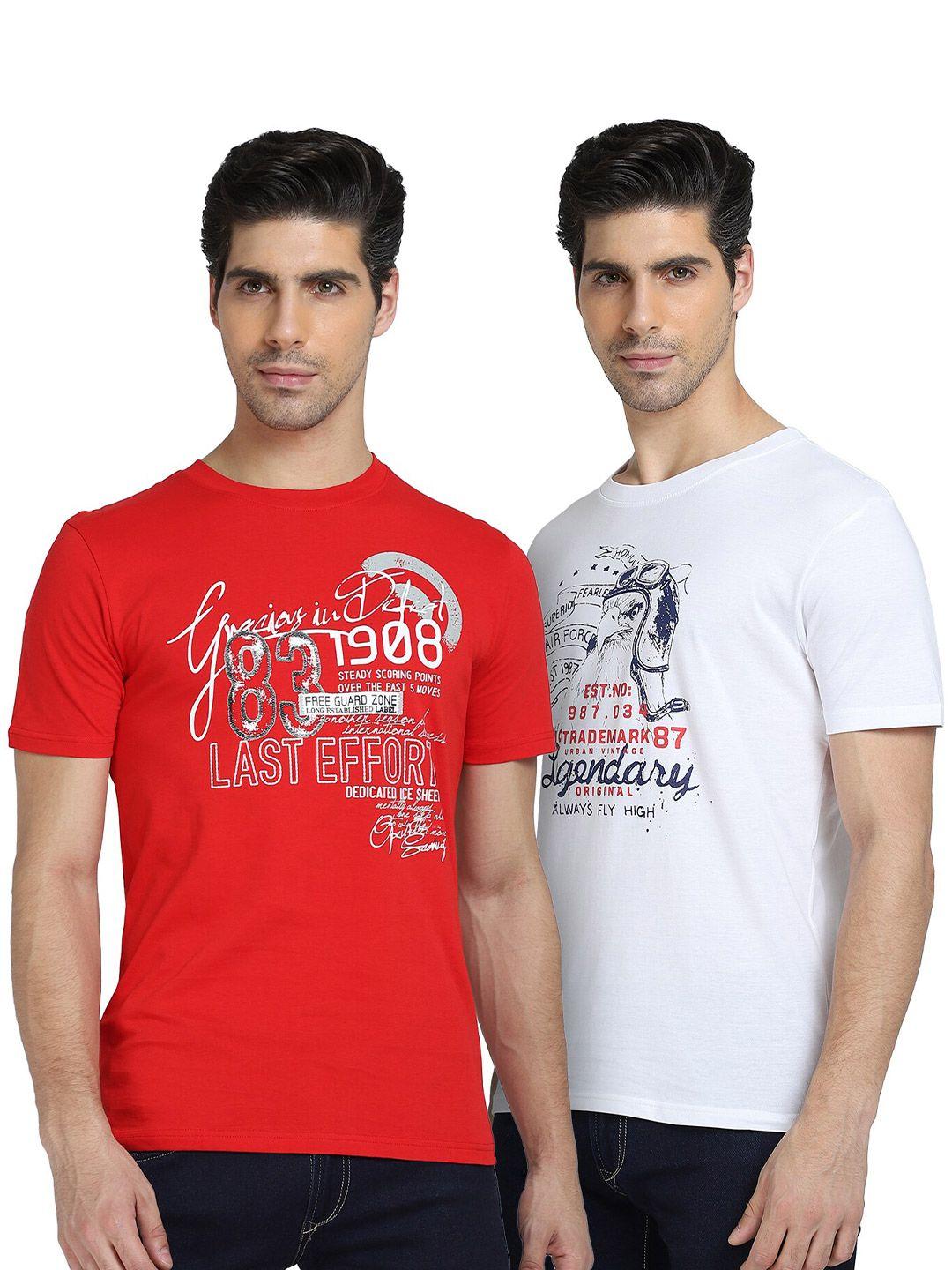 dyca men pack of 2 red & white printed cotton t-shirts