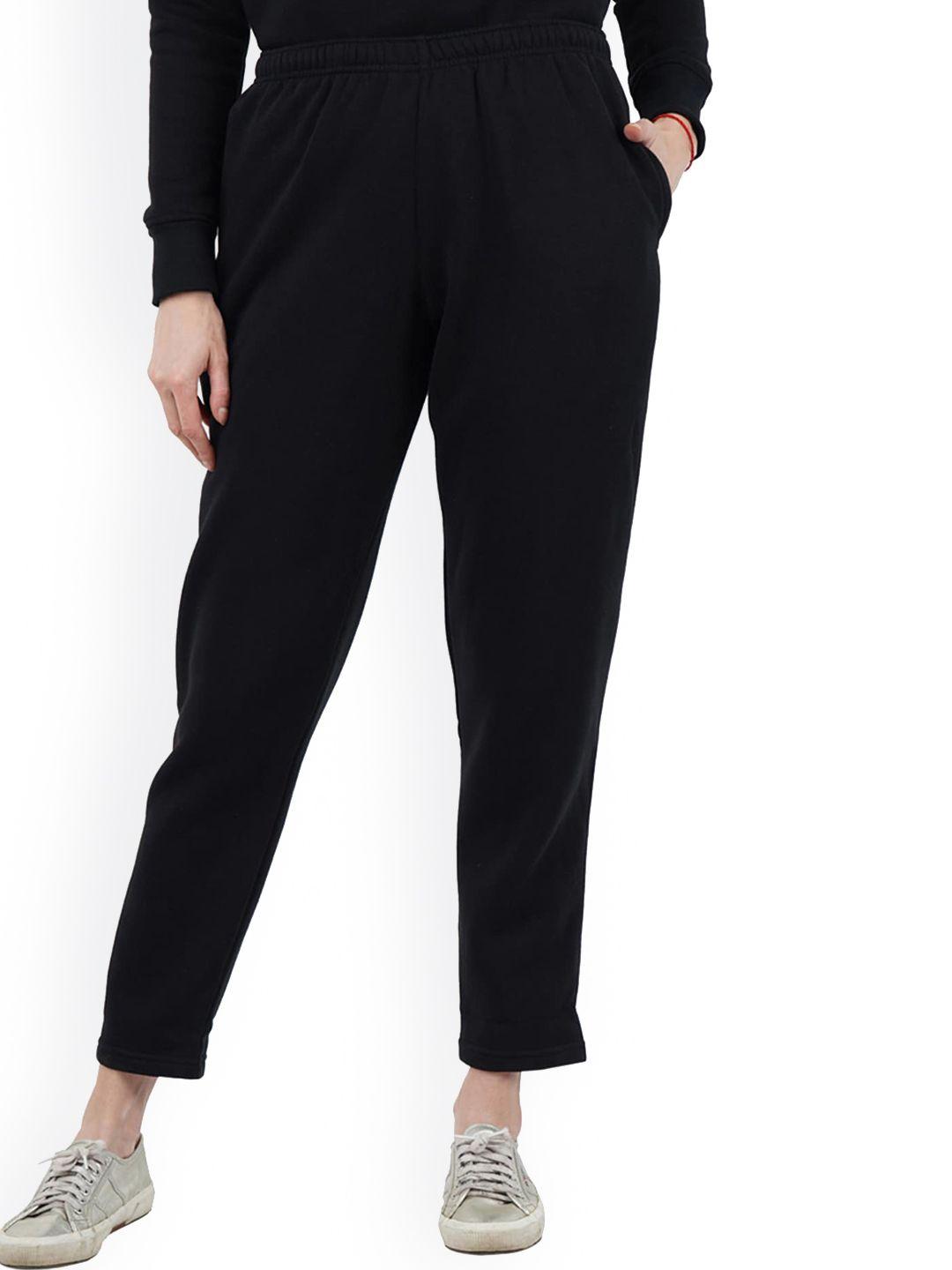 dyca women black solid cotton track pant