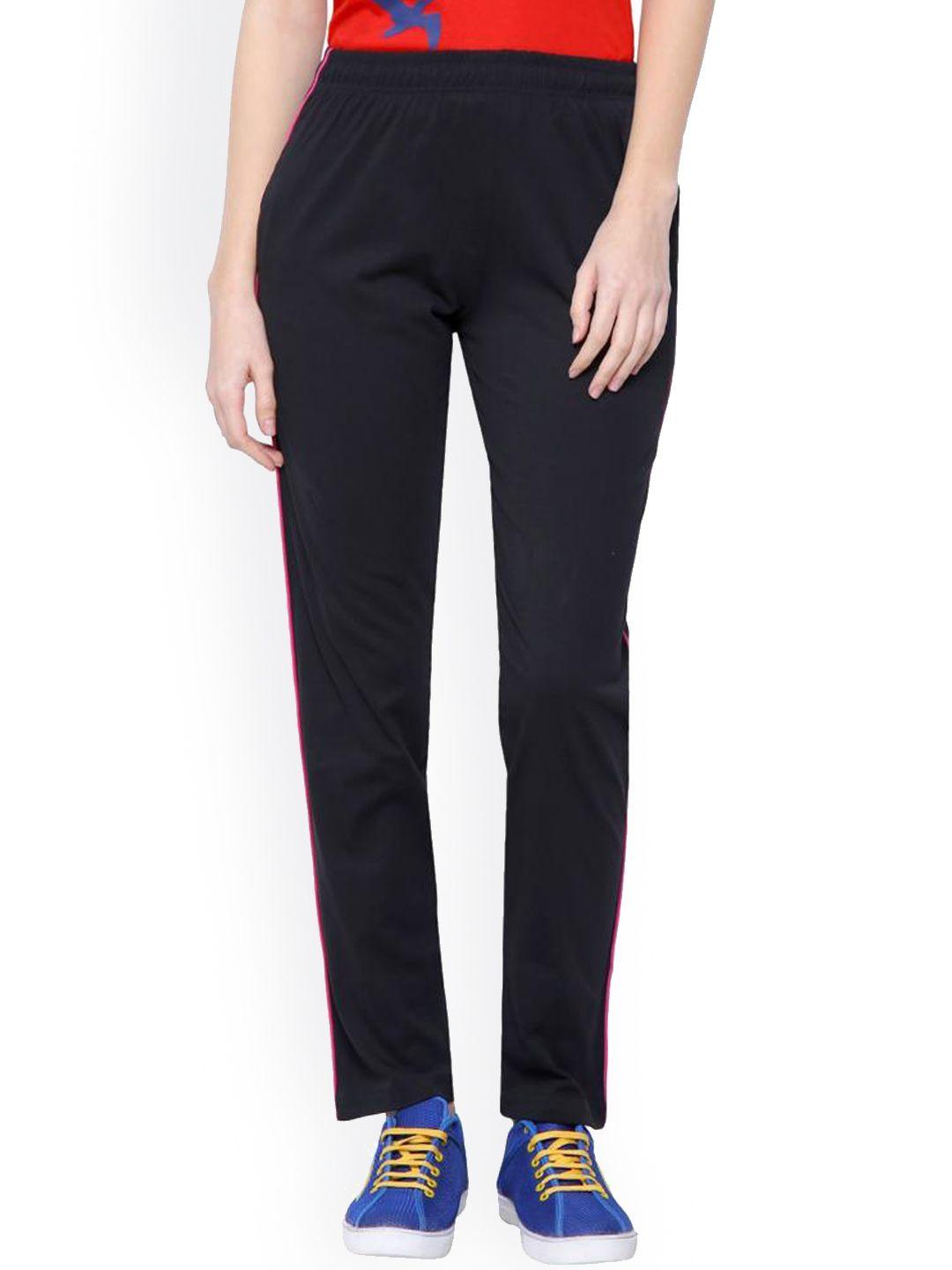 dyca women black solid regular fit cotton track pant