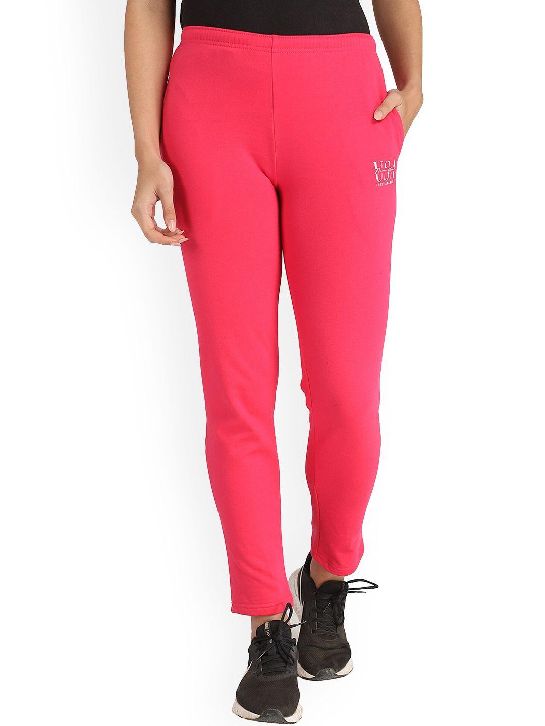 dyca women fuchsia pink solid cotton track pants