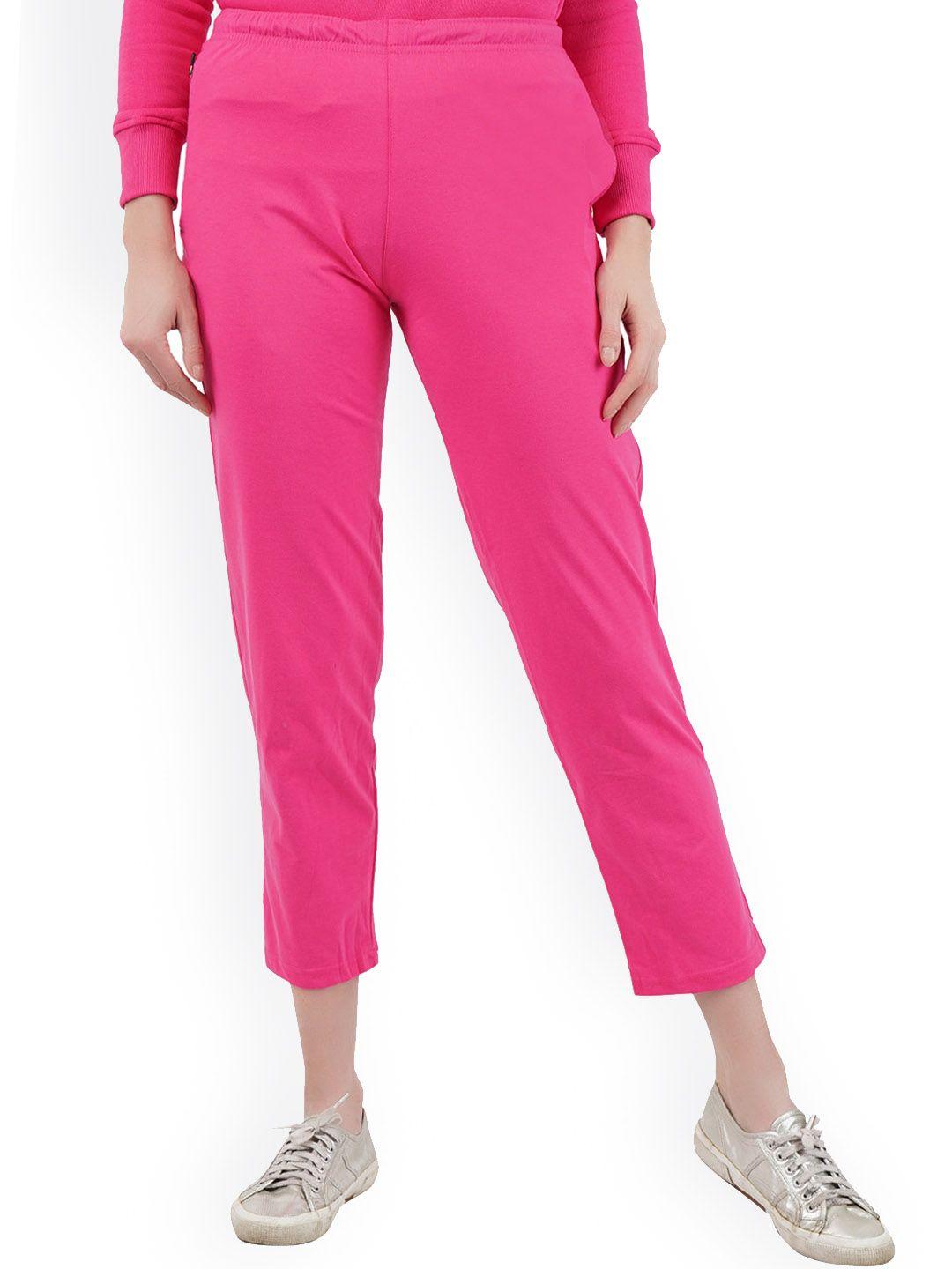 dyca women fuchsia pink solid regular fit cotton track pant