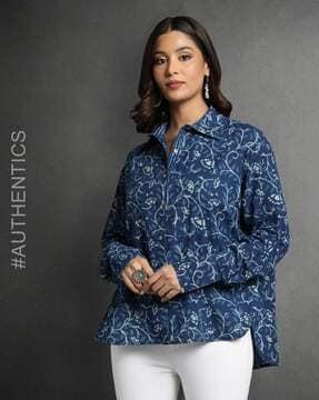 dye & double dabu print loose fit shirt