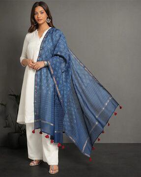 dye double dabu print chanderi zari dupatta