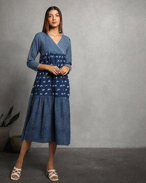 dye double dabu print cotton angrakha dress