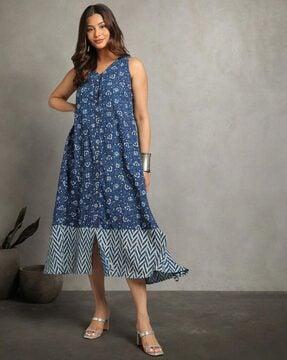 dye double dabu print cotton fit & flare dress