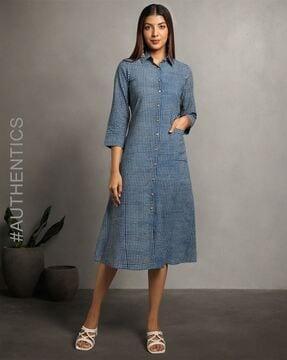 dye double dabu print cotton shirt dress with pocket