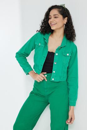dyed collar neck tencel women's casual wear jacket - green