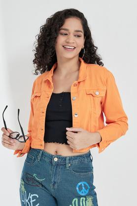 dyed collar neck tencel women's casual wear jacket - orange