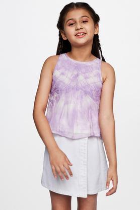 dyed polyester round neck girl's tops - lilac