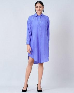dyed/washed shirt dress with collar neck