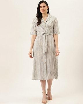 dyed/washed button down a-line dress