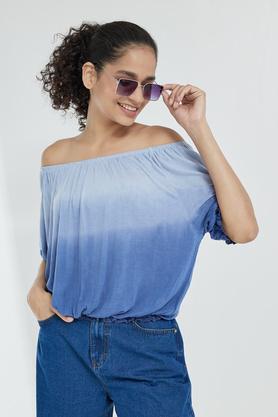 dyed cotton round neck women's t-shirt - blue