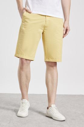 dyed cotton stretch button men's shorts - yellow