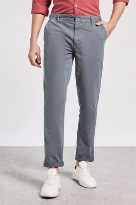 dyed cotton stretch slim fit men's trousers - grey