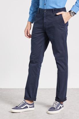 dyed cotton stretch slim fit men's trousers - navy