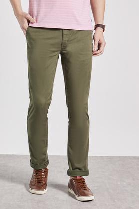 dyed cotton stretch slim fit men's trousers - olive