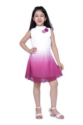 dyed polyester round neck girls party wear dress - pink