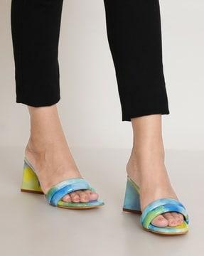 dyed strappy chunky heeled sandals